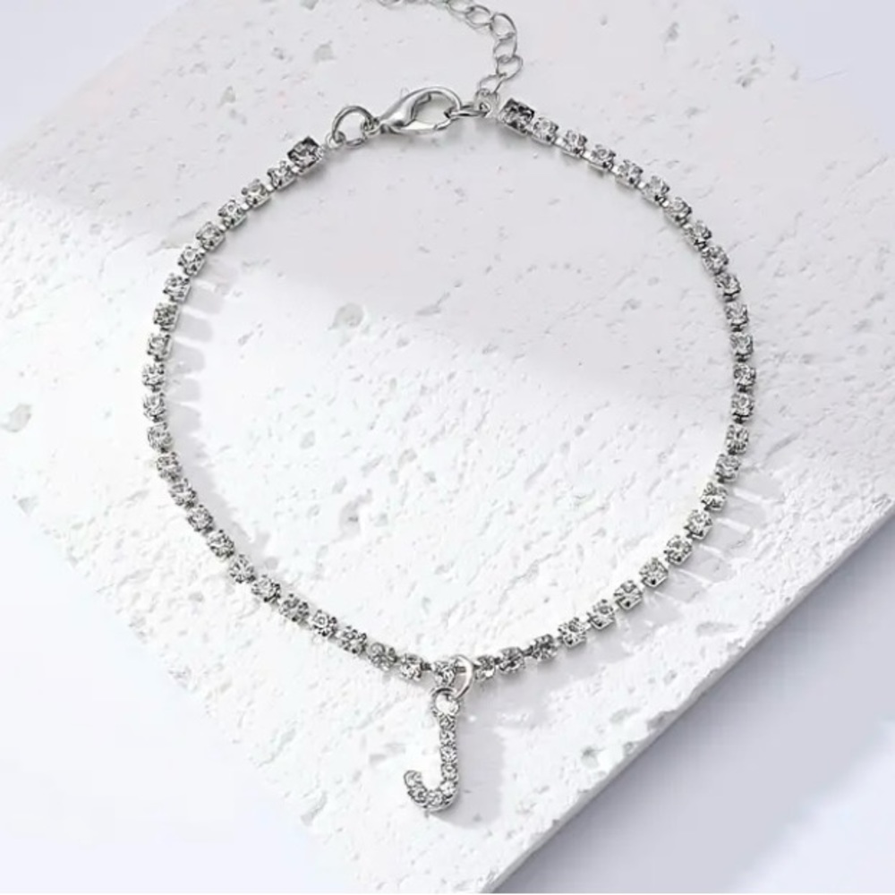 Letter J Pendant Tennis Anklet and Hand Chain bracelet